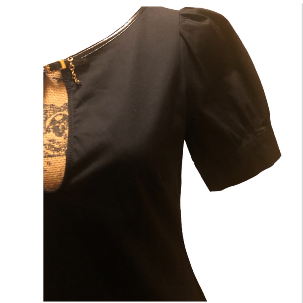 LaRok Vintage Puff Sleeve Keyhole Black Mini Dress - Picture 3 of 13